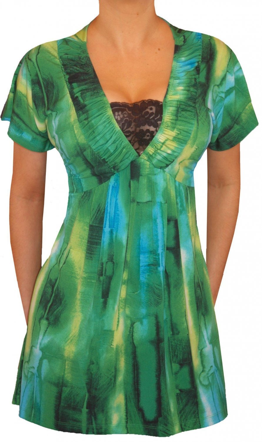 XG2 FUNFASH WOMEN SLIMMING LACE BLACK GREEN PLUS SIZE TOP SHIRT BLOUSE 1X 18 20
