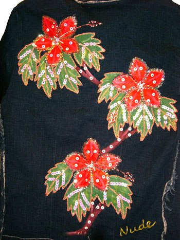 SeXy Beaded Holiday Blue Denim Jacket Size S 1 3