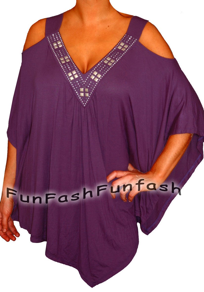 NH1 FUNFASH PURPLE BEADS ANGEL SLEEVES WOMENS PLUS SIZE TOP SHIRT NEW 1X XL 16