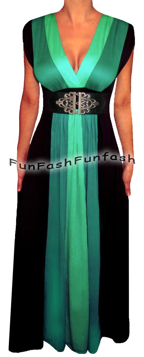 HH9 FUNFASH WOMENS PLUS SIZE SLIMMING COLOR BLOCK LONG MAXI DRESS L LARGE 9 11