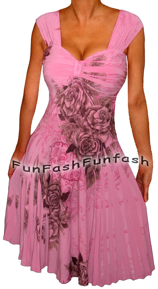 RO1 FUNFASH PINK ROSE EMPIRE WAIST COCKTAIL DRESS WOMEN PLUS SIZE DRESS 1X XL 16
