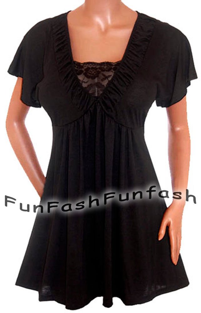 XM1 FUNFASH WOMENS PLUS SIZE SLIMMING BLACK LACE EMPIRE WAIST TOP SHIRT 1X XL 16
