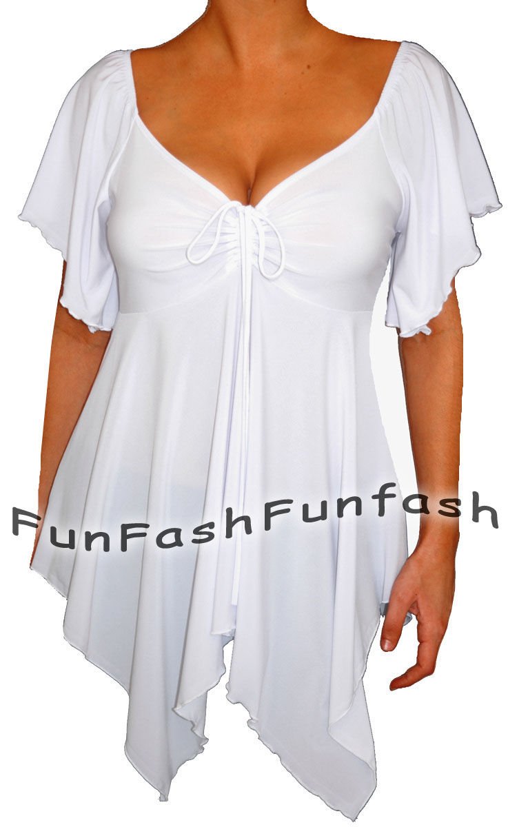 SU1 FUNFASH SLIMMING WHITE EMPIRE WAIST NEW PLUS SIZE TOP SHIRT BLOUSE 1X XL 16