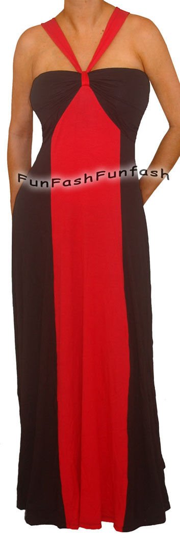 TC2 FUNFASH NEW RED BLACK COLOR BLOCK HALTER LONG MAXI PLUS SIZE DRESS 1X 18 20
