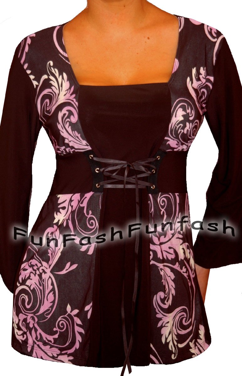 PH1 FUNFASH PLUS SIZE CORSET STYLE BLACK PURPLE WOMENS TOP SHIRT BLOUSE XL 1X 16