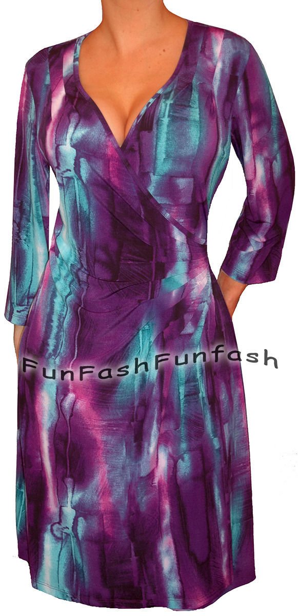 TN1 FUNFASH PLUS SIZE DRESS PURPLE WRAP DRESS SLIMMING COCKTAIL DRESS 1X XL 16