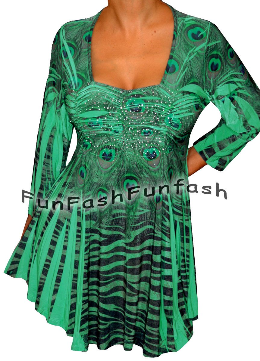 IR1 FUNFASH EMERALD GREEN RHINESTONES EMPIRE WAIST TOP SHIRT Plus Size 1X XL 16