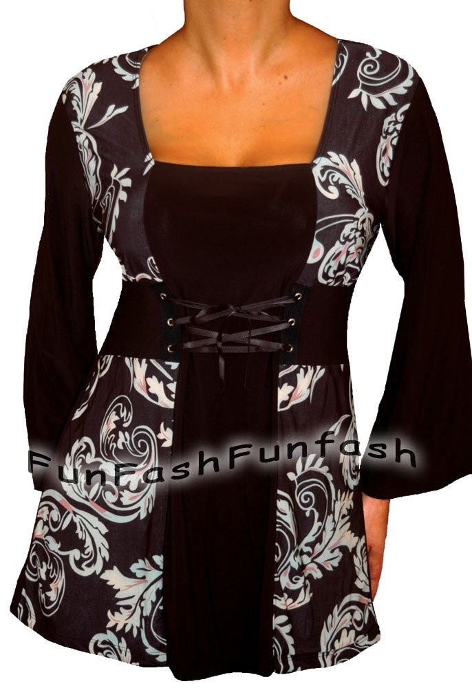 FG2 FUNFASH PLUS SIZE CORSET STYLE BLACK AQUA BLUE NEW TOP SHIRT BLOUSE 1X 18 20