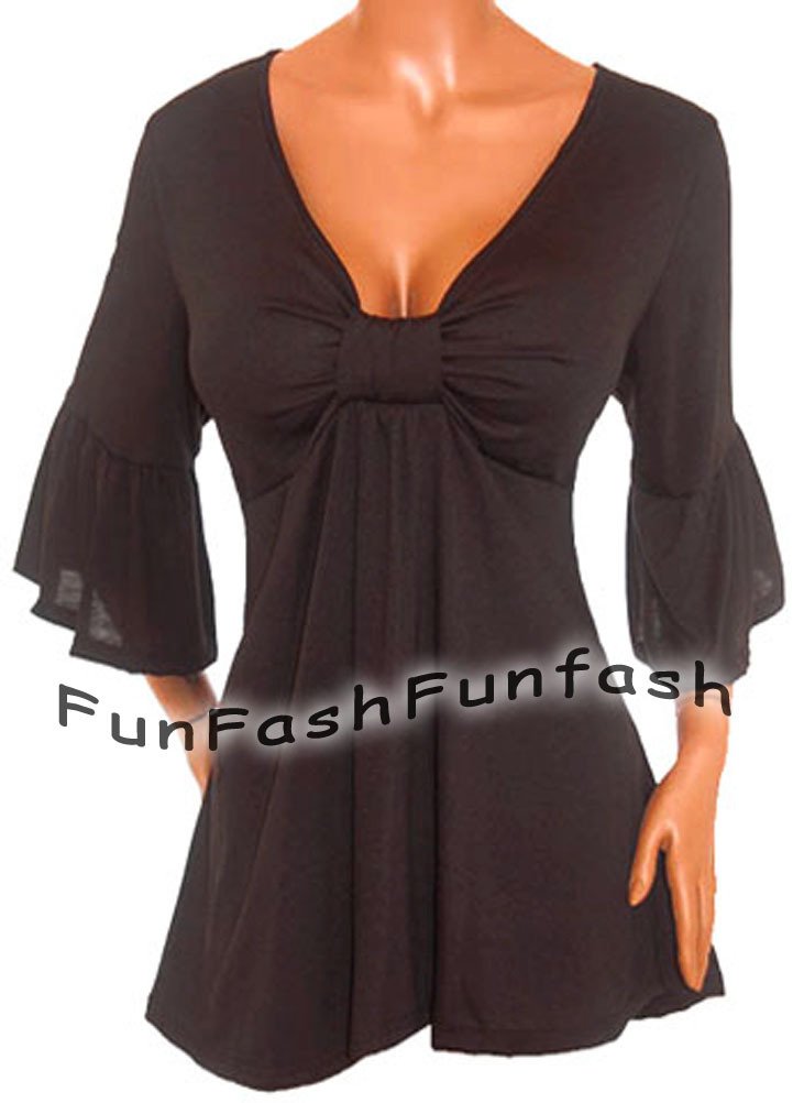 NN1 FUNFASH PLUS SIZE EMPIRE WAIST SLIMMING BLACK PLUS SIZE TOP SHIRT 1X XL 16