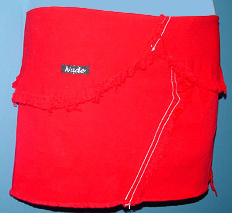 ZER7 FUNFASH DENIM RED JEANS DESTROYED FRAYED MINI SKIRT New Size S 1 3