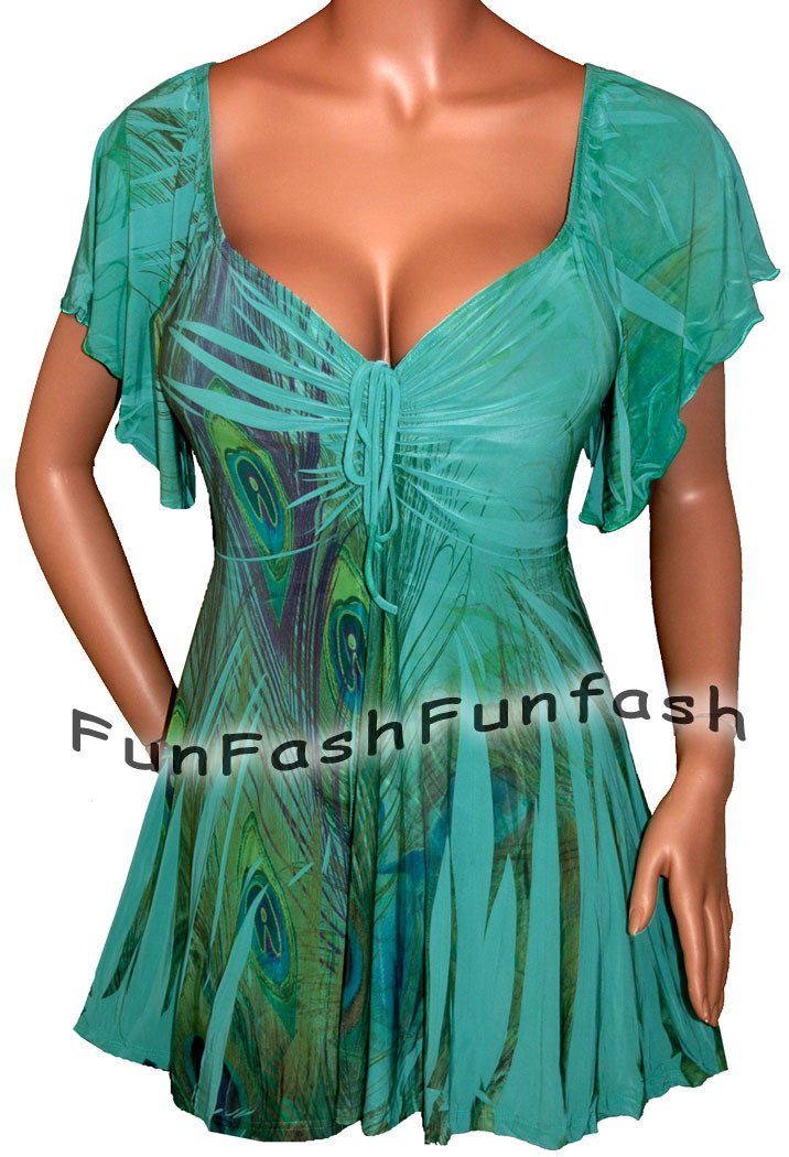 RW2 FUNFASH PLUS SIZE JADE GREEN PEACOCK EMPIRE WAIST WOMENS TOP SHIRT 1X 18 20
