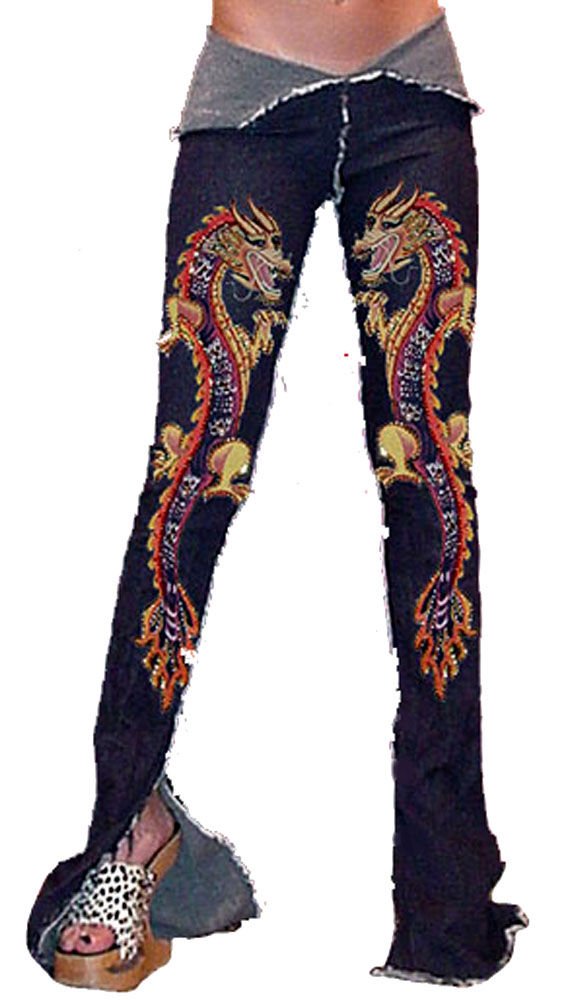 ZV9 FUNFASH SKINNY MARIGOLD BEADED DRAGON DENIM PANTS JEANS Size L LARGE 9/11