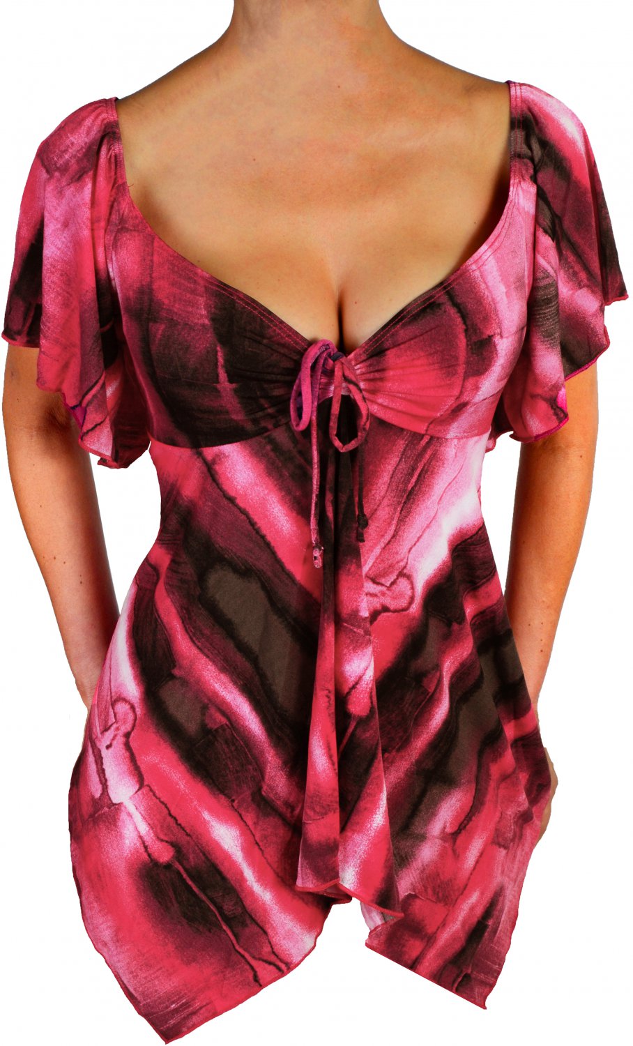 VP9 FUNFASH PINK BLACK SLIMMING EMPIRE WAIST TOP SHIRT BLOUSE Size LARGE 9 11