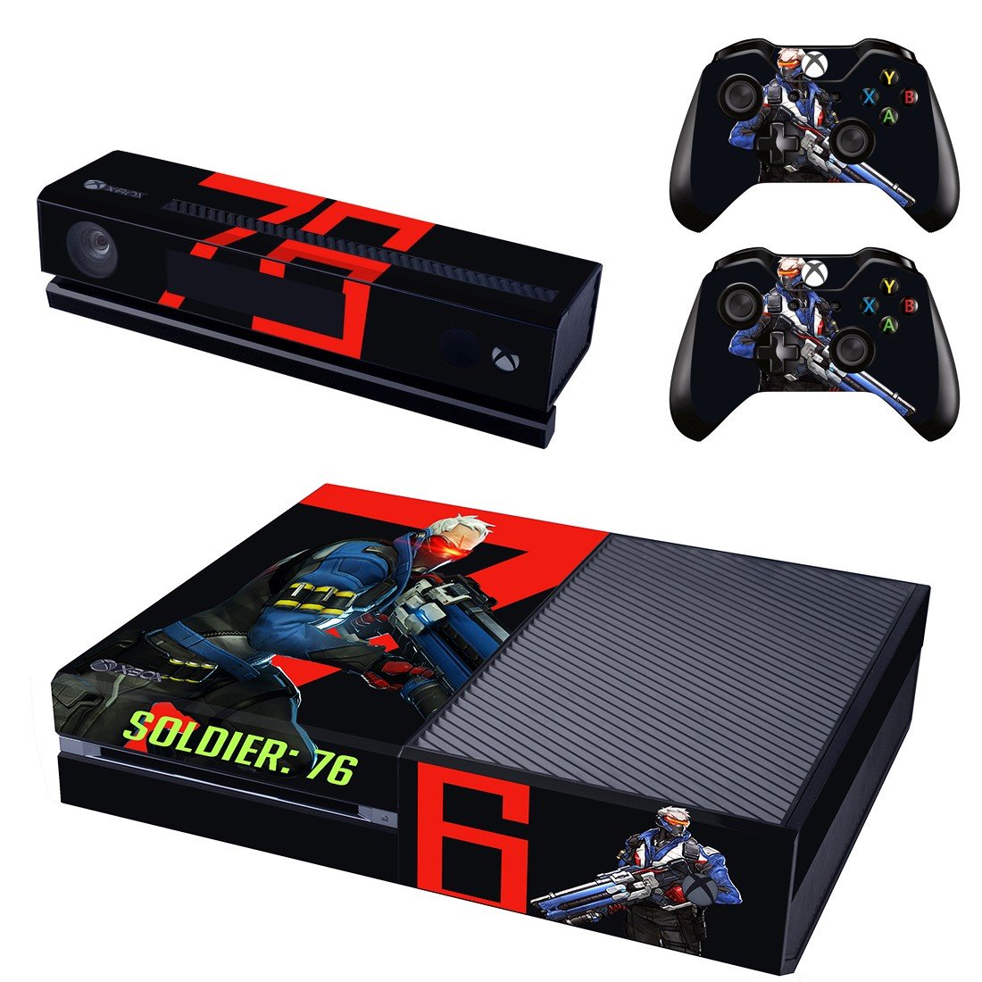 Soldier 76 skin decal for Xbox one console and 2 controllers