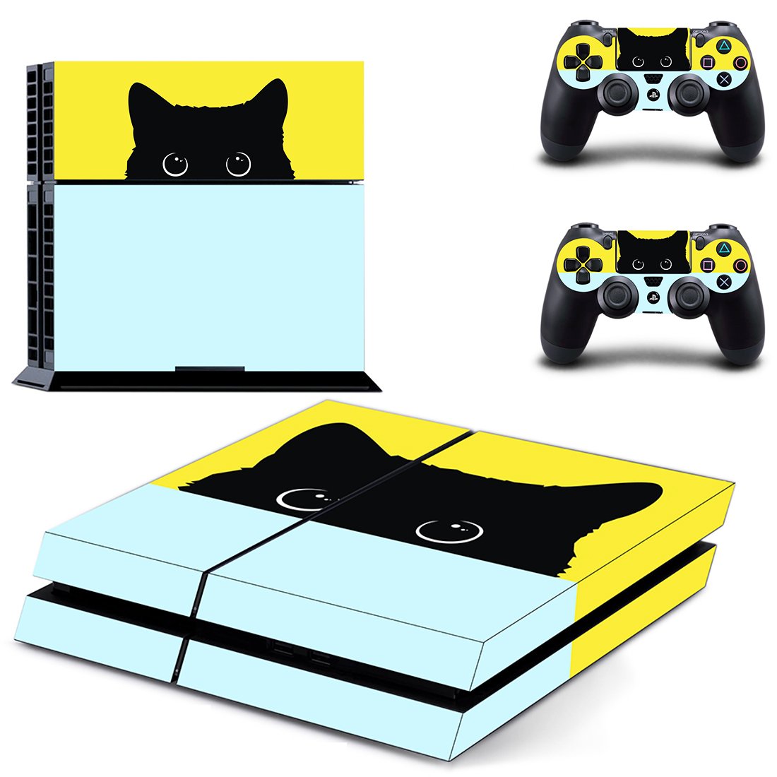 Black Cat skin decal for PS4 PlayStation 4 console and 2 controllers