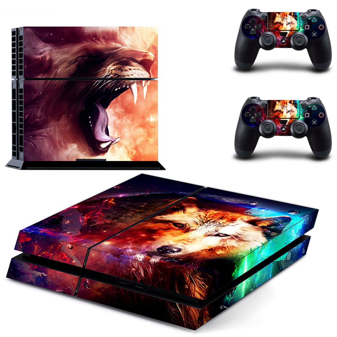 Fire Wolf skin decal for PS4 PlayStation 4 console and 2 controllers