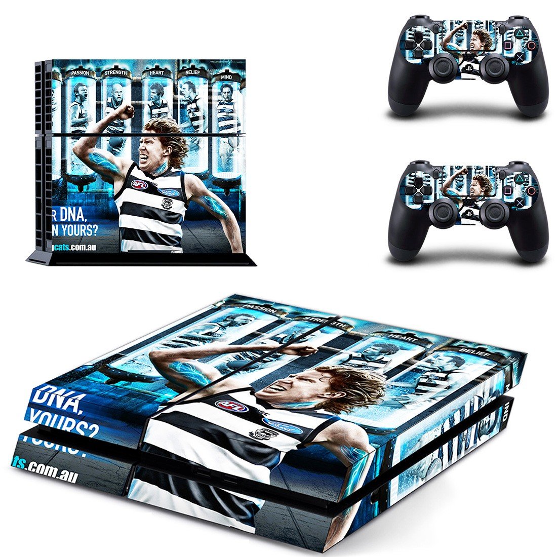 Geelong Football Club skin decal for PS4 PlayStation 4 console and 2 controllers