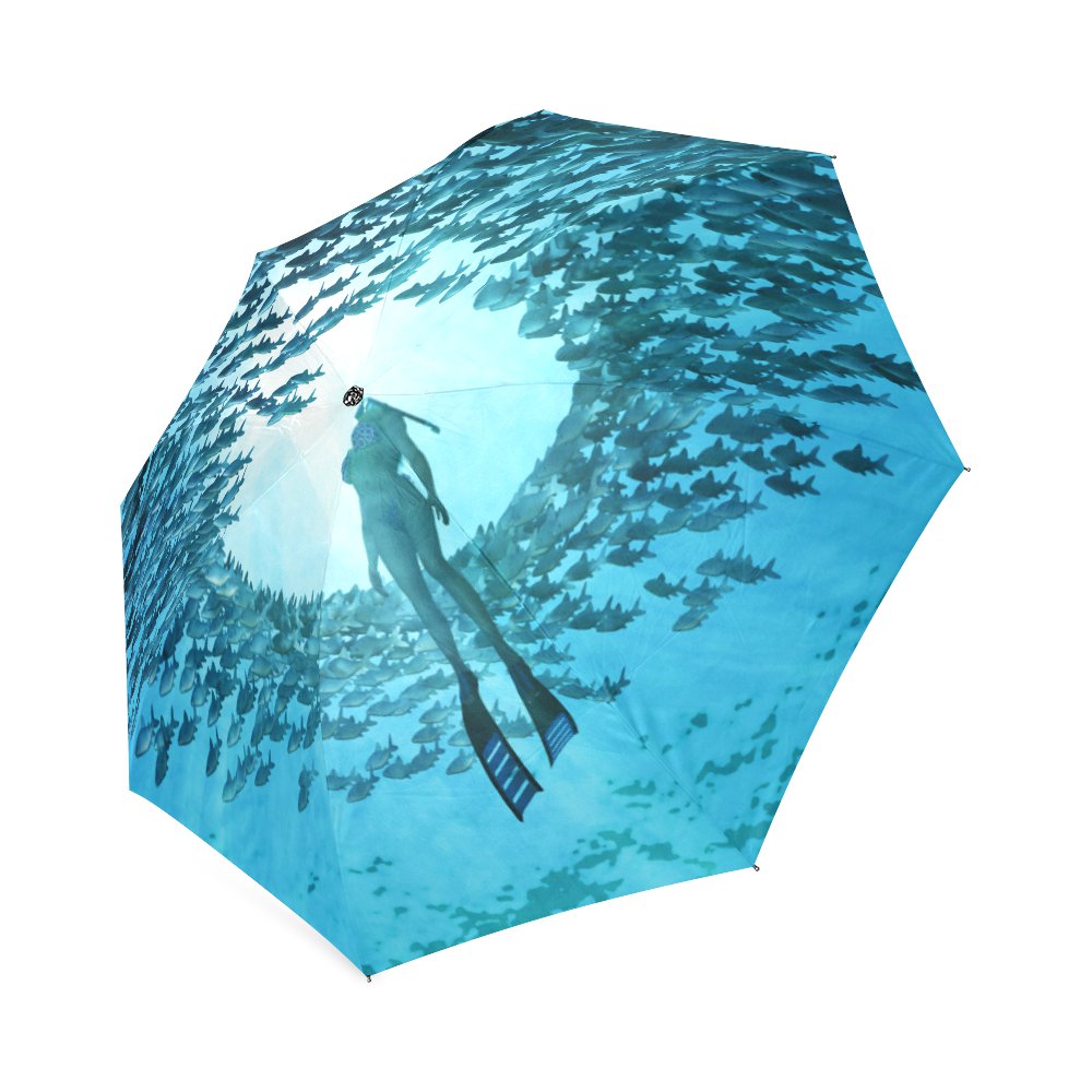 Diving in Ocean with Fishes Foldable Umbrella 8 ribs