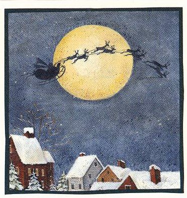 8 SANTA FLIES PAST THE MOON Lang Stickers