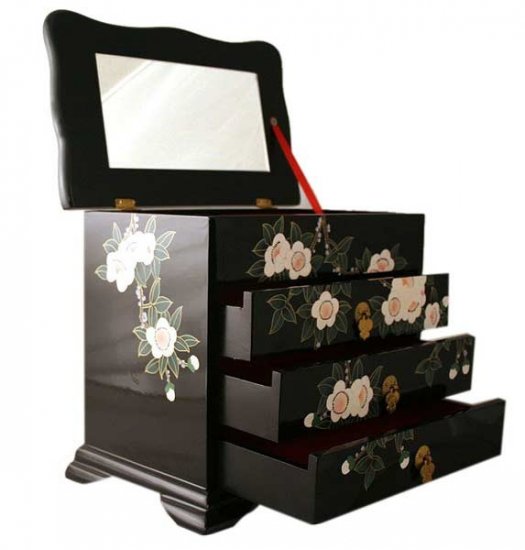 Elegant Oriental Black Lacquered Jewelry Box