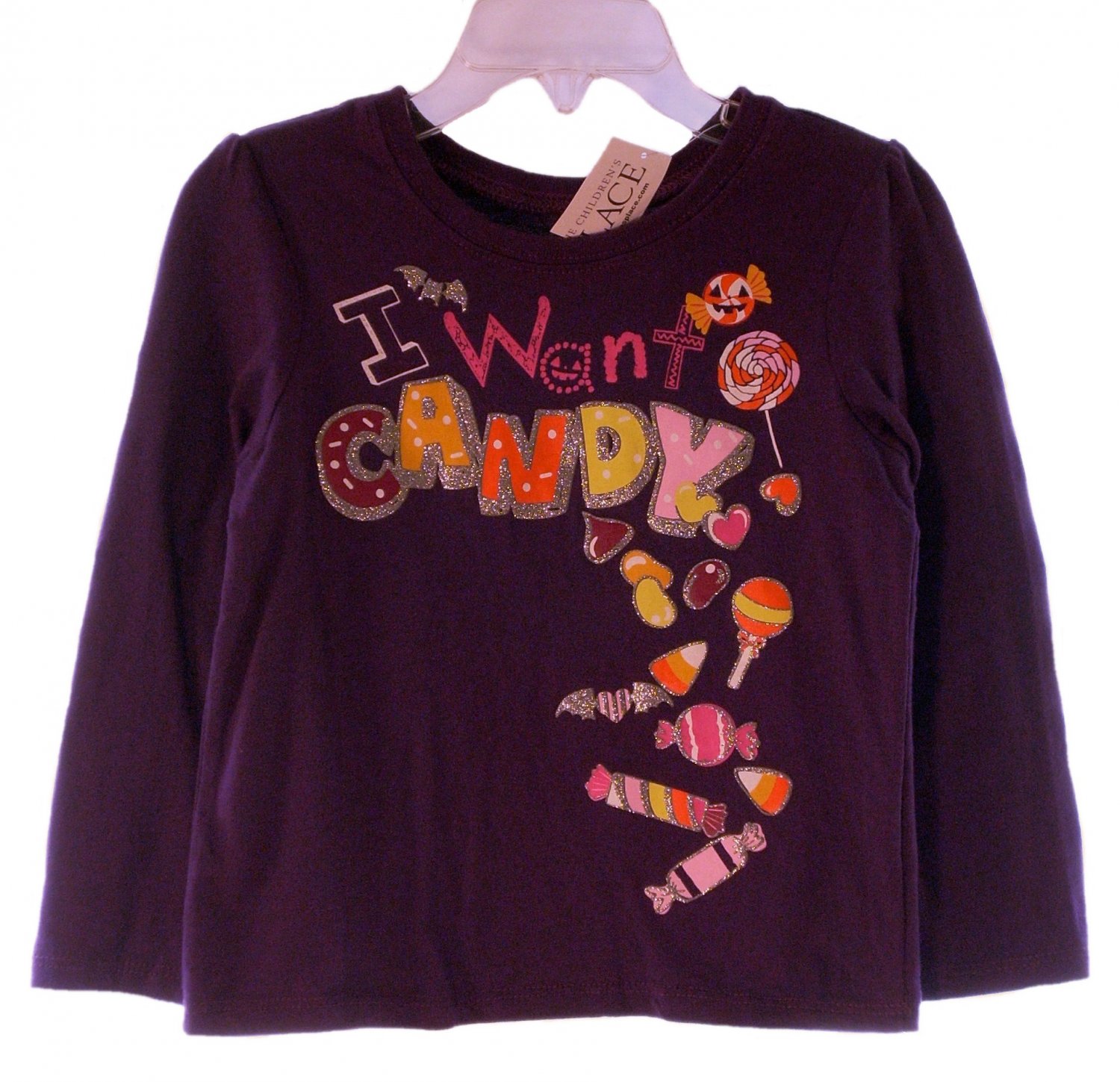 The Children's Place Toddler Girls Purple I Want Candy Long Sleeve T-Shirt 2T