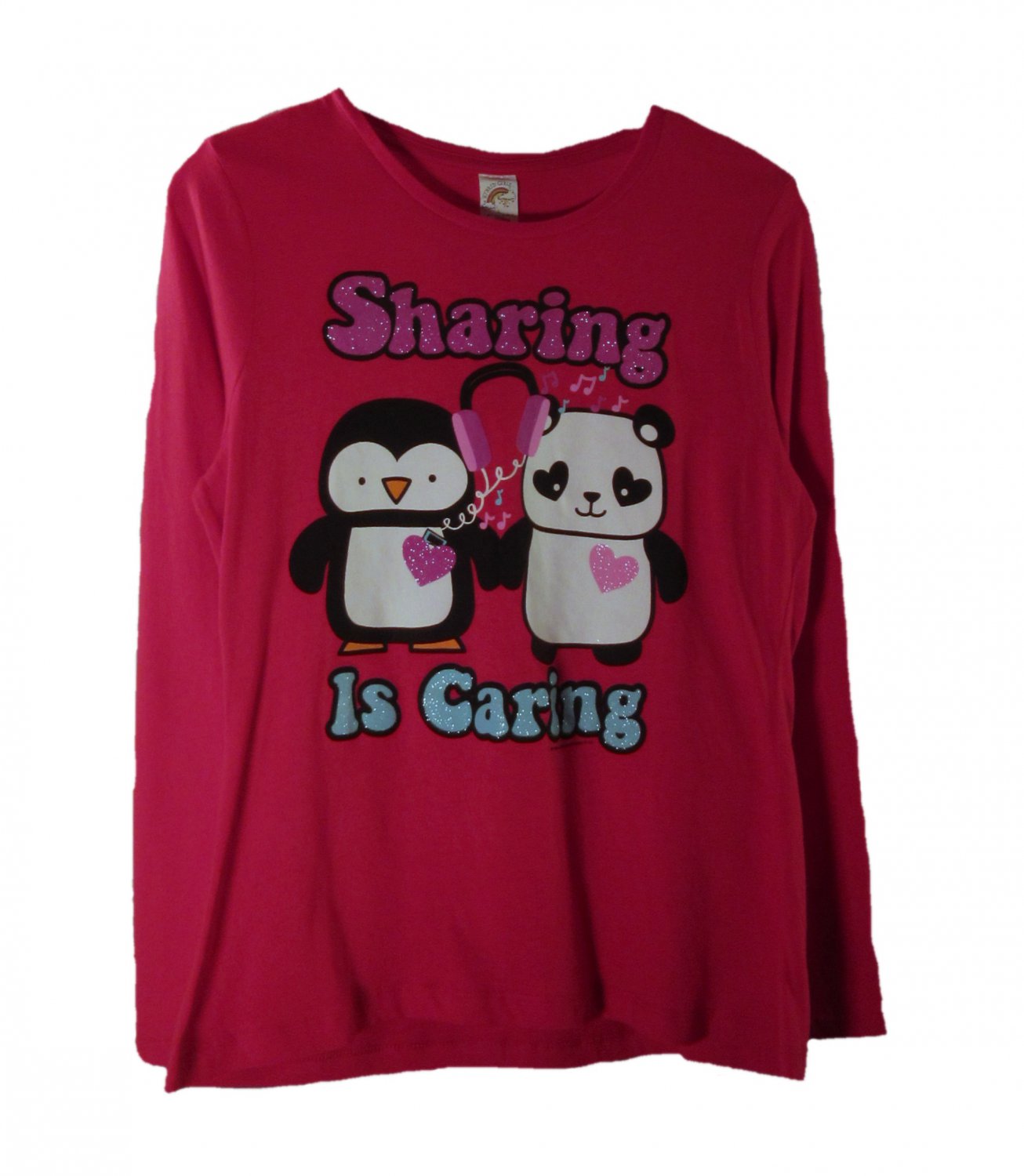 Hybrid Tees Kid Girls Red Sharing is Caring Long Sleeve T-Shirt Large Plus