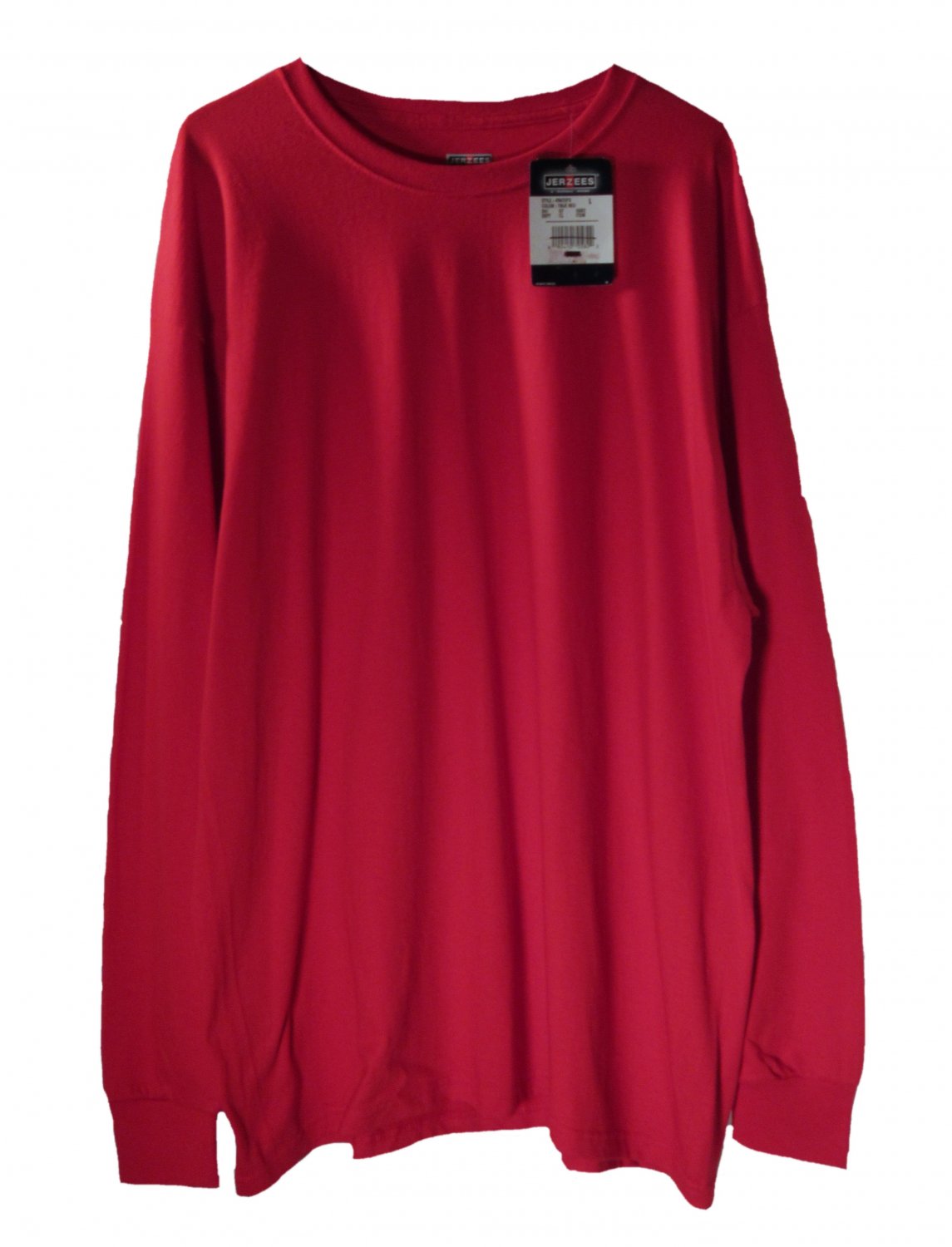 Jerzees Adult Mens Red Activewear Long Sleeve Basic Crew Cotton T-Shirt Large