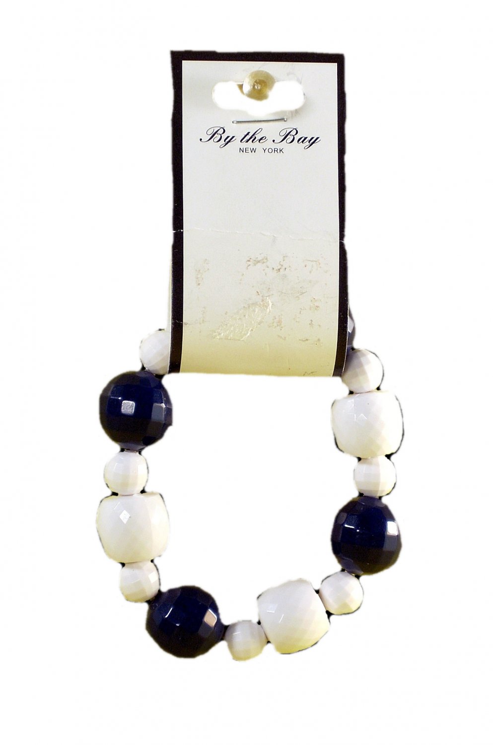 By The Bay Navy White Bead Stretch Slip On Bracelet