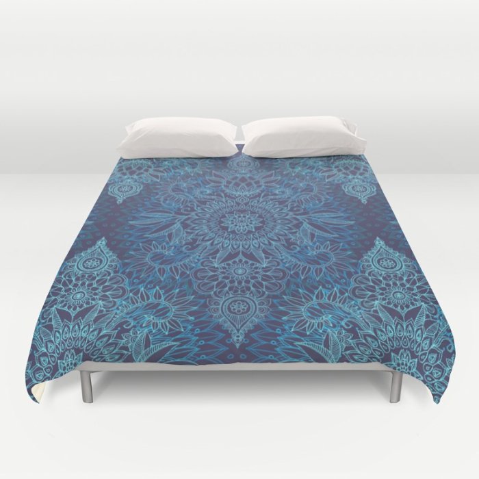 Aqua, Cobalt Blue & Purple Protea Doodle Pattern DUVET COVERS for QUEEN SIZE 24gXJPh