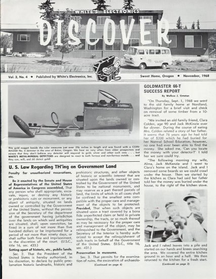 Discover Newsletter- White's Electronics November 1968