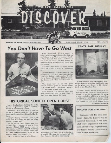 Discover Newsletter- White's Electronics Febuary 1972