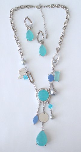 SWAROVSKI CRYSTAL AND FACETED STONE NECKLACE AND EARRING SET BY SCHANDRA JEWELRY