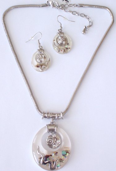 Swarovski Crystal and Abalone necklace and earring set BY SCHANDRA JEWELRY