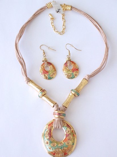 WARM ENAMEL & SWAROVSKI CRYSTAL NECKLACE & EARRINGS SET BY SCHANDRA JEWELRY