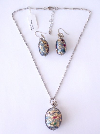 GOLDEN FLECKED EGG NECKLACE AND MATCHING EARRING SET BY SCHANDRA JEWELRY