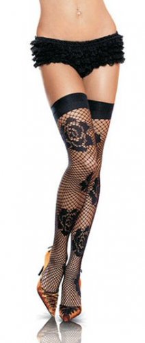 Netted Roses Thigh Highs