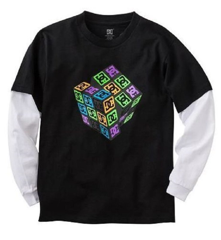 Dc Shoes Boys L Thinking Cubed Tee Shirt Black Long Sleeve T-shirt Boy's Large