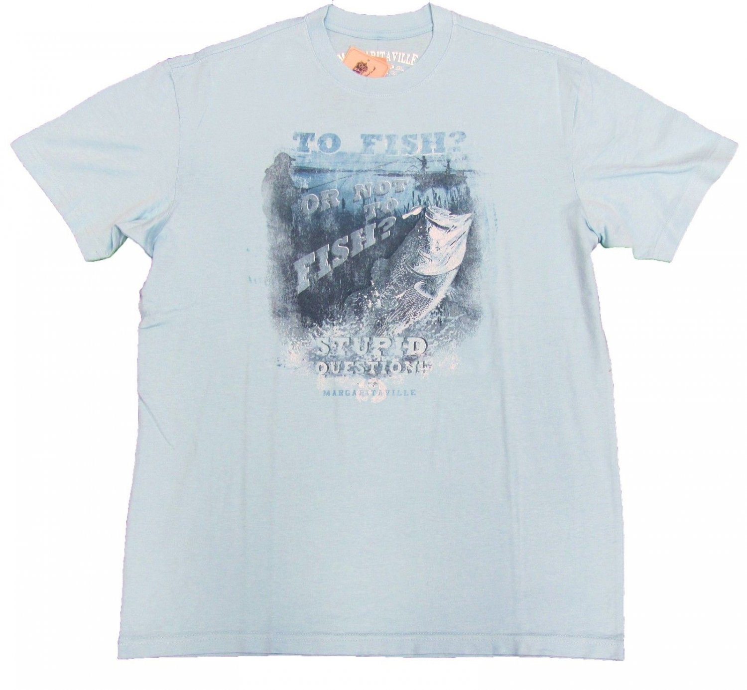 Margaritaville Mens M To Fish Or Not To Fish Tee Shirt Surf Blue Tshirt