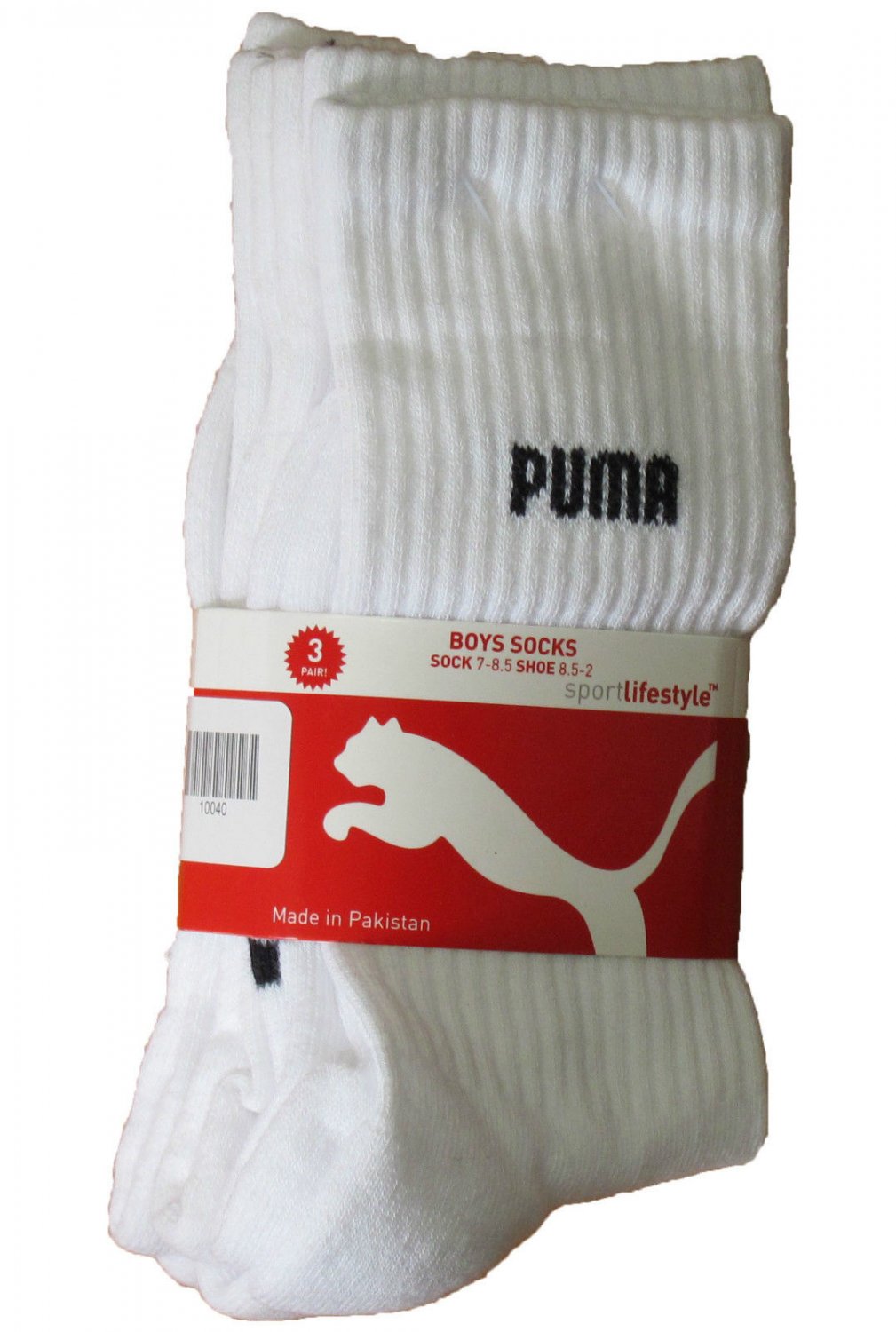 Puma Toddler Boys 3-Pack White Crew Socks Size 5-6.5 (fits boy's shoe size 5.5 to 11.5)
