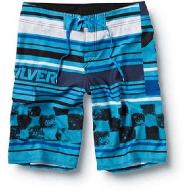 Quiksilver Mens Size 34 Racer Boardshorts Blue Stripe Checker 22" Board Short