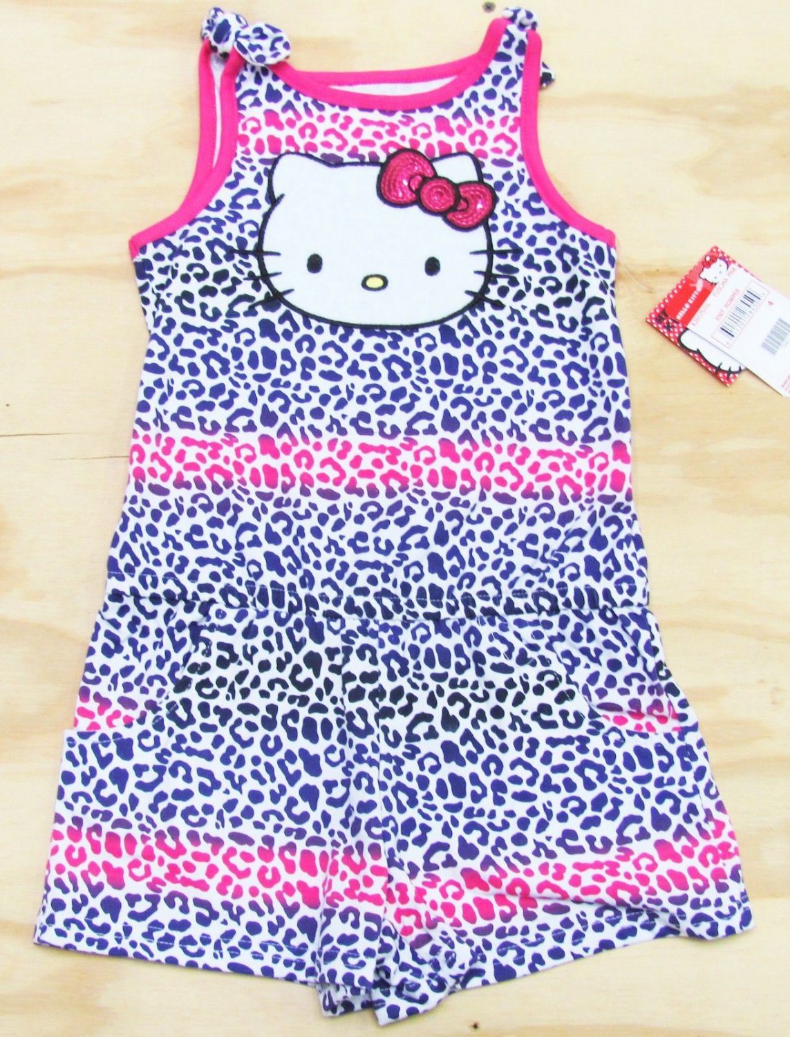 Hello Kitty Girls Size 4 Purple Leopard Print Romper One-Piece Sleeveless Shorts