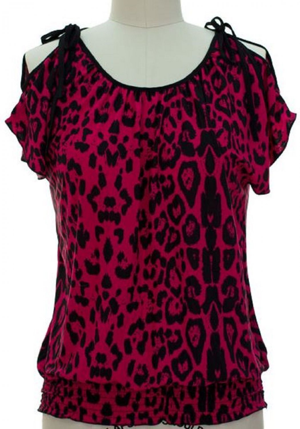 jon and anna S Pink Cold Shoulder Top Leopard Print Blouse Peek-a-Boo Shirt Womens 717