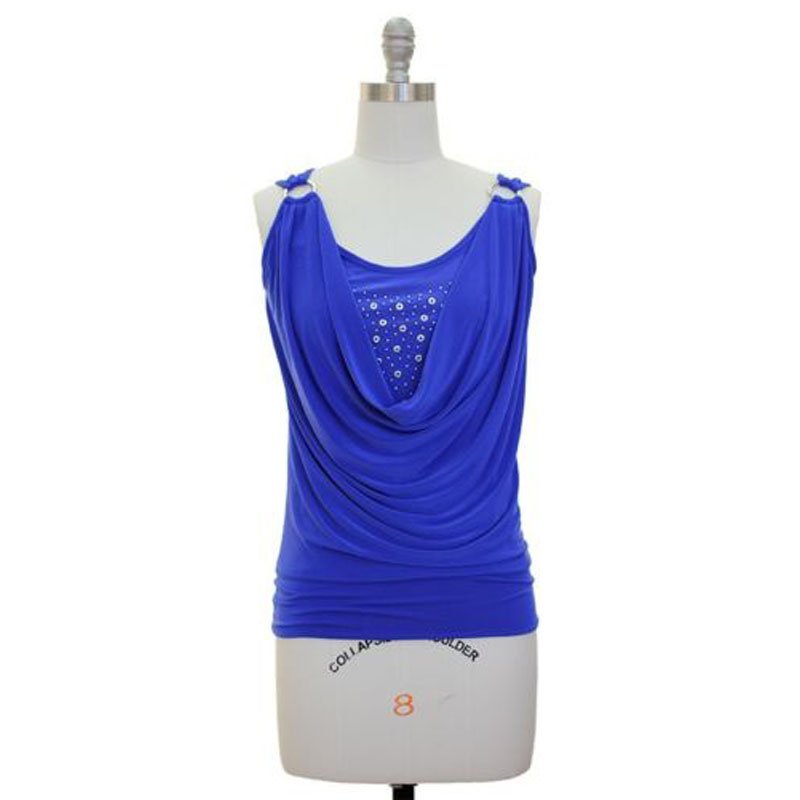 jon & anna S Drape Neck Top Blue Sleeveless Studded Blouse Shirt Womens Small 5505