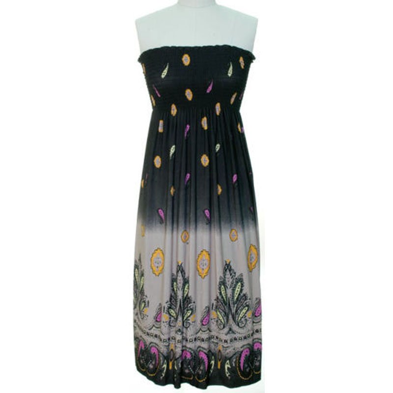 jon & anna S Strapless Maxi Dress Womens Black Gray Purple Smocked Stretch 7042