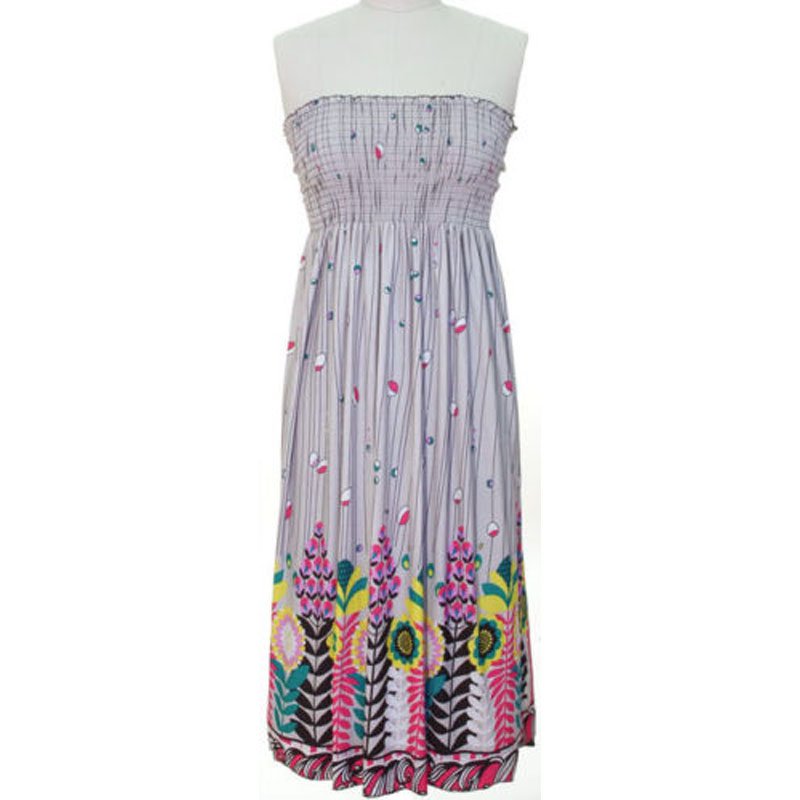 jon & anna M Strapless Maxi Dress Womens Light Gray Smocked Stretch New 7042