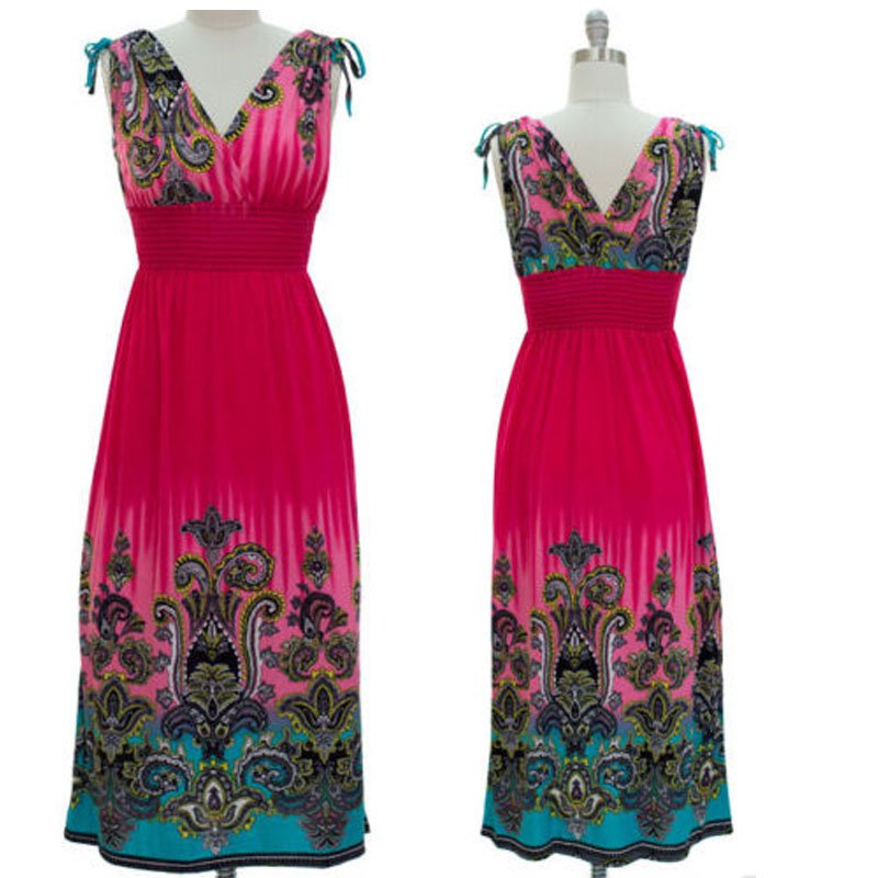 jon & anna Maxi Dress M Pink Paisley Shoulder Tie V-neck Sleeveless Long 7091