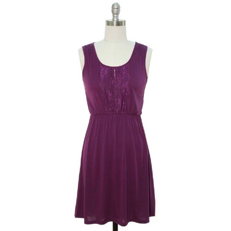 jon & anna S Blouson Dress Purple Jersey Knit Lace Placket Sleeveless Womens 7090 New