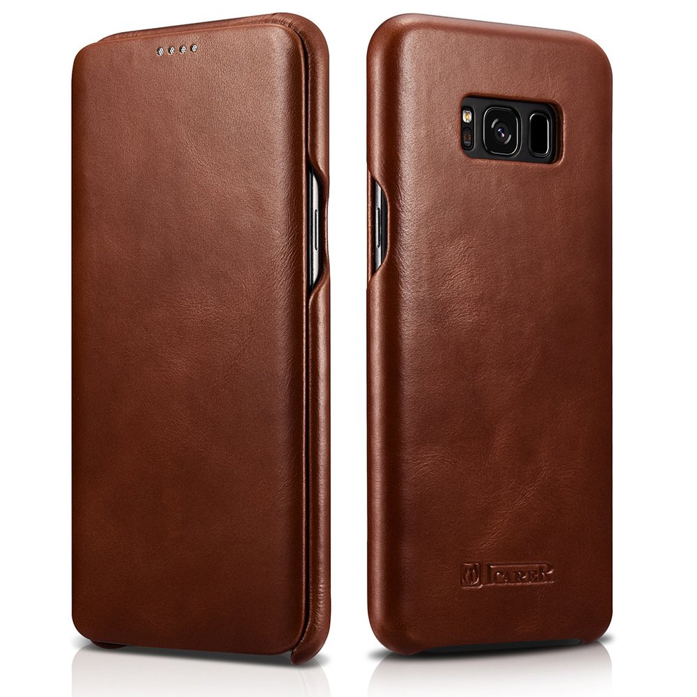 icarercase Samsung Galaxy S8 Plus 6.2" Genuine Leather Folio Flip Vintage Curved Edge Case (Brown)
