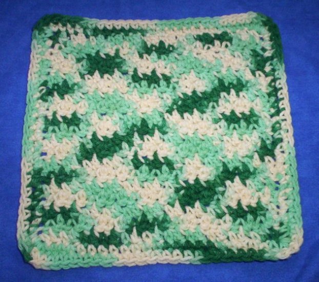 100% Cotton Crochet Dishcloth Ecru Shades of Green