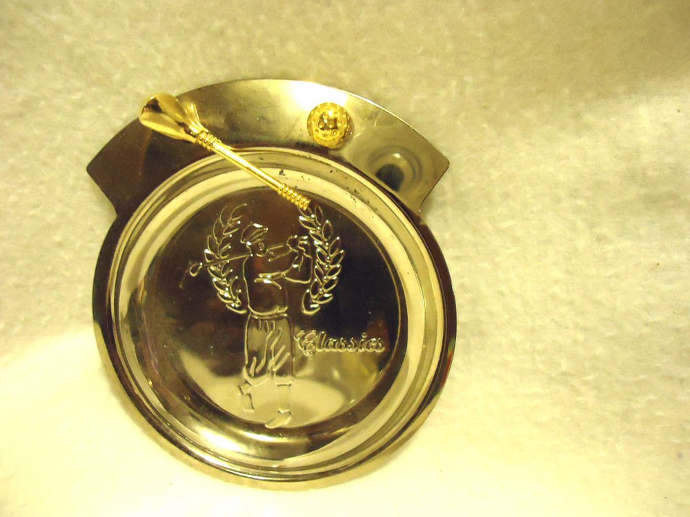 ROUND GOLD/SILVER COLORED "GOLF ASHTRAY...GREAT FOR OFFICE/DEN...4 3/4" DIAMETER